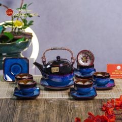 Bộ Ấm Chén Bưởi Xanh Men Hỏa Biến Lòng Hoa