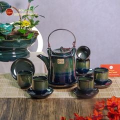 Bộ Ấm Chén Cao Men Hỏa Biến Xanh Rêu Ngọc Thỏ
