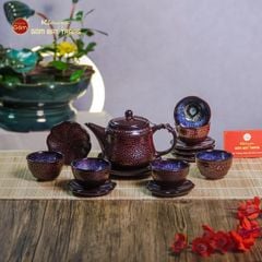 Bộ Ấm Chén Gấm Men Hỏa Biến Hoa Bé