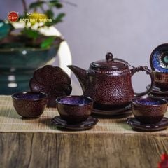 Bộ Ấm Chén Gấm Men Hỏa Biến Hoa Bé