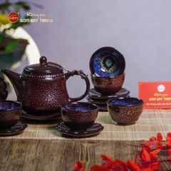 Bộ Ấm Chén Gấm Men Hỏa Biến Hoa Bé