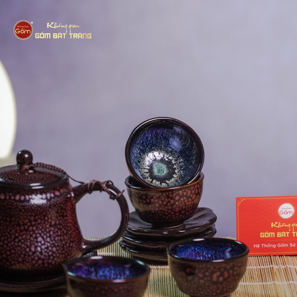 Bộ Ấm Chén Gấm Men Hỏa Biến Hoa Bé