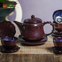 Bộ Ấm Chén Gấm Men Hỏa Biến Hoa Bé