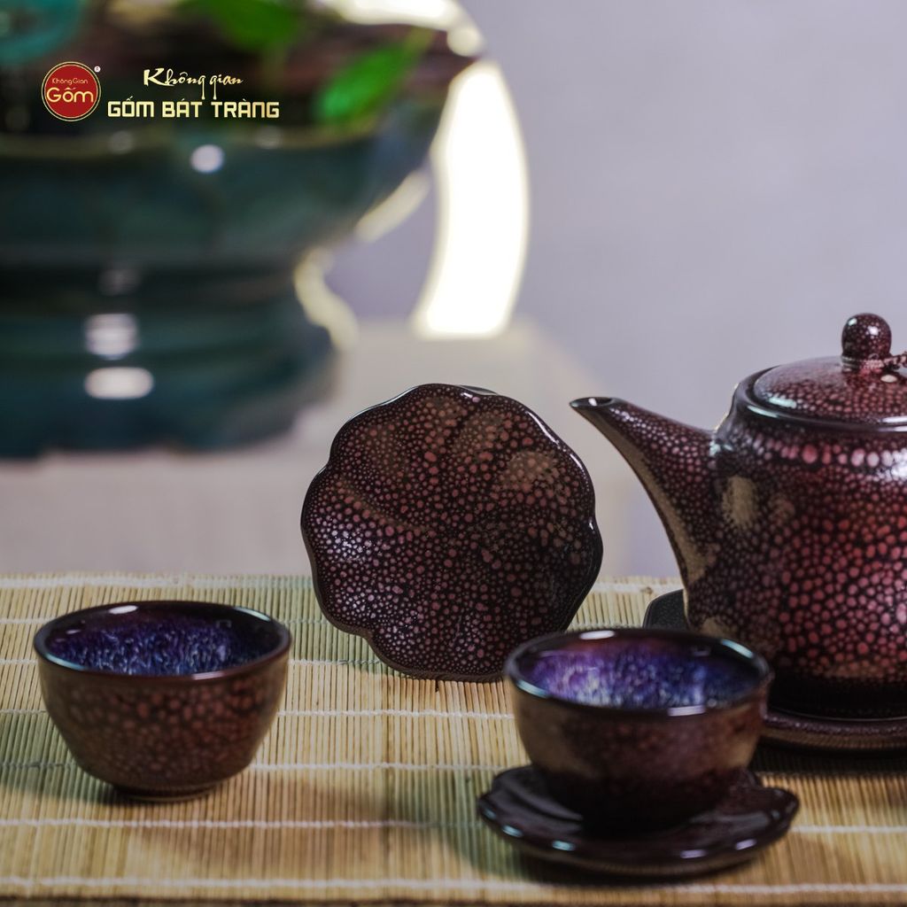 Bộ Ấm Chén Gấm Men Hỏa Biến Hoa Bé