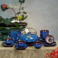 Bộ Ấm Chén Giang Tây Lòng Hoa Men Xanh Hỏa Biến