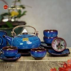 Bộ Ấm Chén Giang Tây Lòng Hoa Men Xanh Hỏa Biến
