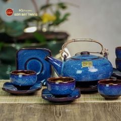 Bộ Ấm Chén Giang Tây Lòng Hoa Men Xanh Hỏa Biến