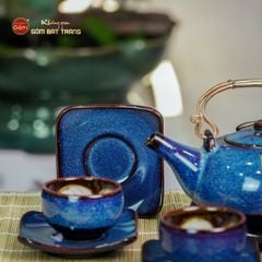 Bộ Ấm Chén Giang Tây Lòng Hoa Men Xanh Hỏa Biến