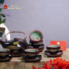 Bộ Ấm Chén Giang Tây Men Hỏa Biến Cá Koi