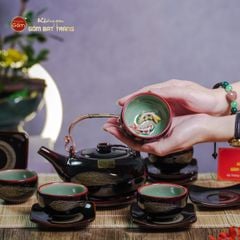 Bộ Ấm Chén Giang Tây Men Hỏa Biến Cá Koi