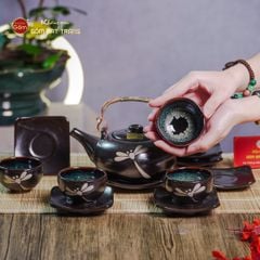Bộ Ấm Chén Giang Tây Men Hỏa Biến Chuồn Chuồn