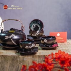 Bộ Ấm Chén Giang Tây Men Hỏa Biến Chuồn Chuồn