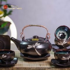 Bộ Ấm Chén Giang Tây Men Hỏa Biến Chuồn Chuồn