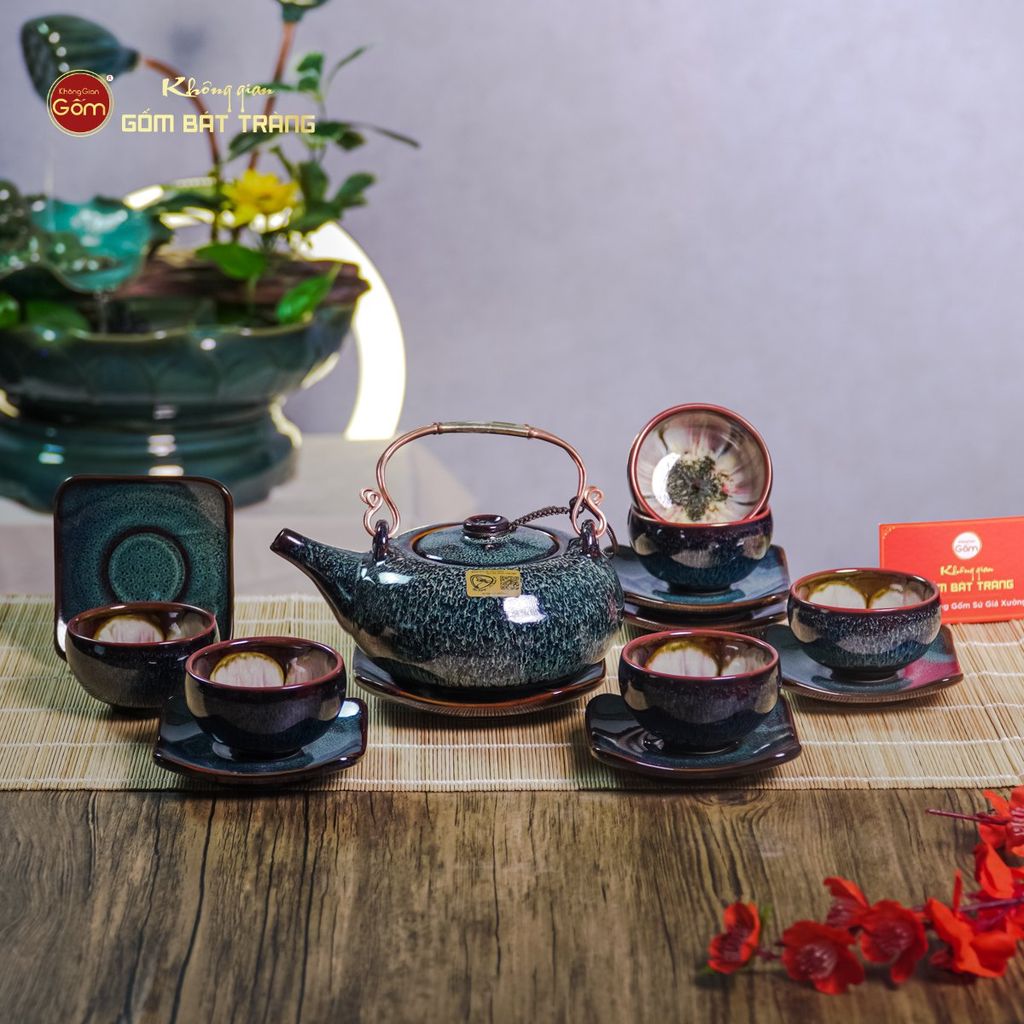 Bộ Ấm Chén Giang Tây Men Hỏa Biến Ghi Lòng Hoa