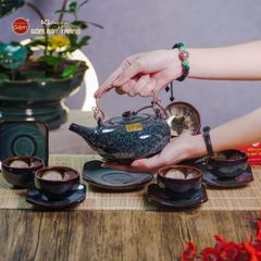 Bộ Ấm Chén Giang Tây Men Hỏa Biến Ghi Lòng Hoa