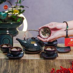 Bộ Ấm Chén Giang Tây Men Hỏa Biến Ghi Lòng Hoa