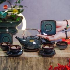 Bộ Ấm Chén Giang Tây Men Hỏa Biến Ghi Lòng Hoa