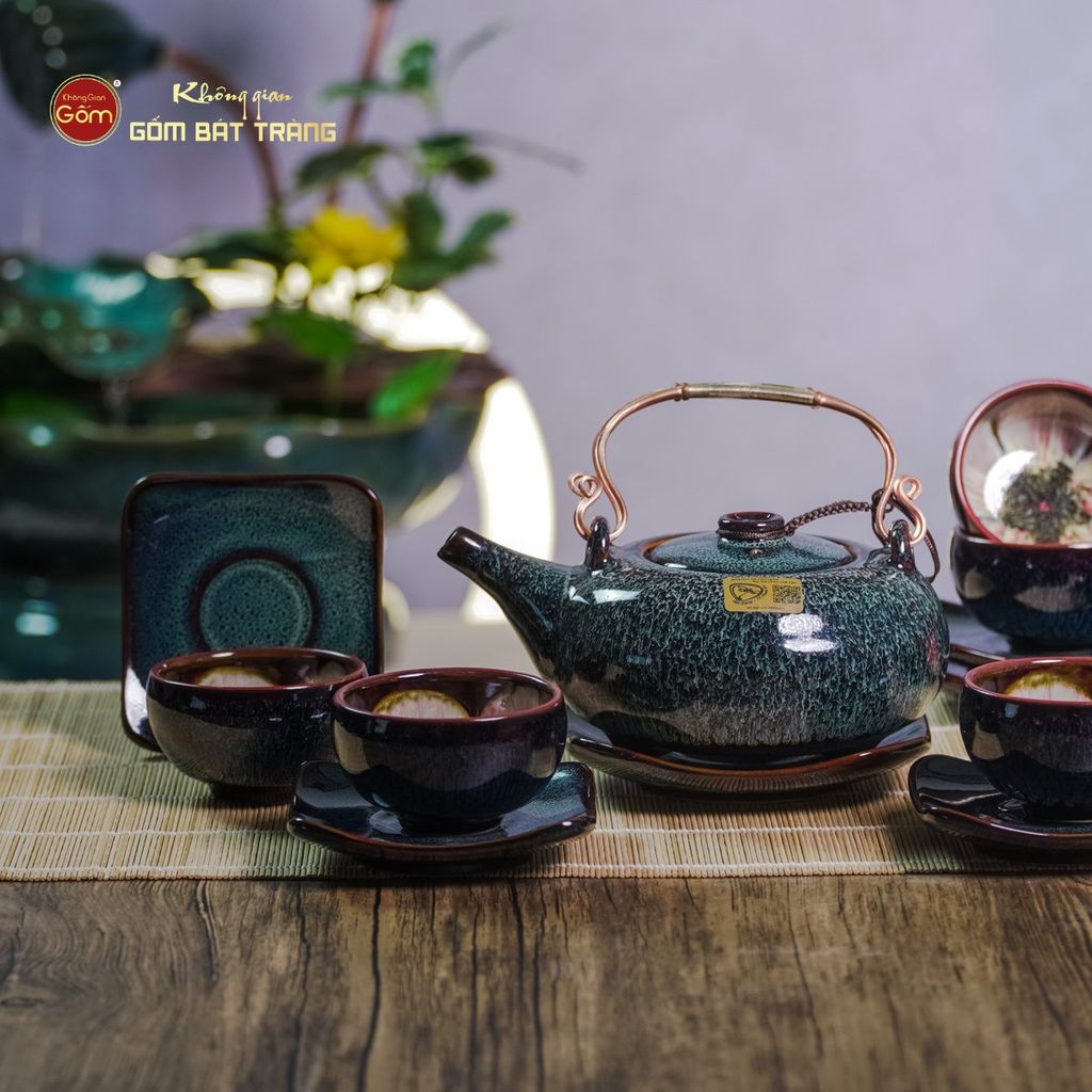 Bộ Ấm Chén Giang Tây Men Hỏa Biến Ghi Lòng Hoa