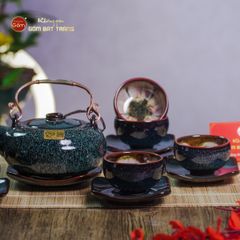 Bộ Ấm Chén Giang Tây Men Hỏa Biến Ghi Lòng Hoa