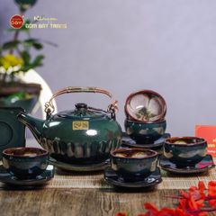 Bộ Ấm Chén Giang Tây Men Hỏa Biến Múi Ngọc Thỏ