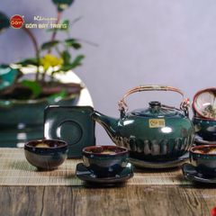 Bộ Ấm Chén Giang Tây Men Hỏa Biến Múi Ngọc Thỏ