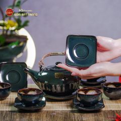 Bộ Ấm Chén Giang Tây Men Hỏa Biến Múi Ngọc Thỏ