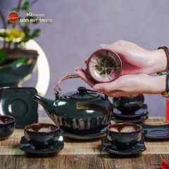 Bộ Ấm Chén Giang Tây Men Hỏa Biến Múi Ngọc Thỏ