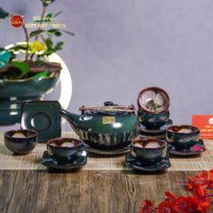 Bộ Ấm Chén Giang Tây Men Hỏa Biến Múi Ngọc Thỏ