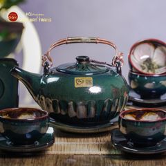 Bộ Ấm Chén Giang Tây Men Hỏa Biến Múi Ngọc Thỏ