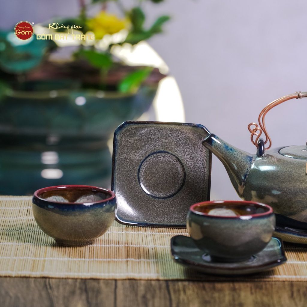 Bộ Ấm Chén Giang Tây Men Hỏa Biến Rêu Lòng Hoa