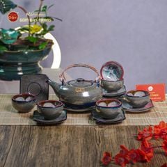 Bộ Ấm Chén Giang Tây Men Hỏa Biến Rêu Lòng Hoa