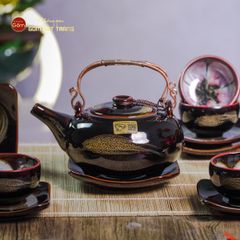 Bộ Ấm Chén Giang Tây Quét Xám Men Hỏa Biến Lòng Hoa