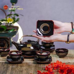 Bộ Ấm Chén Giang Tây Quét Xám Men Hỏa Biến Lòng Hoa