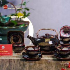 Bộ Ấm Chén Giang Tây Quét Xám Men Hỏa Biến Lòng Hoa