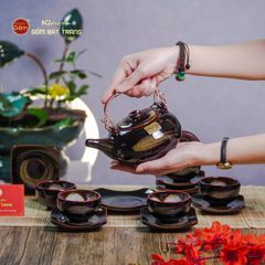 Bộ Ấm Chén Giang Tây Quét Xám Men Hỏa Biến Lòng Hoa