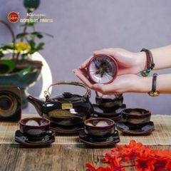 Bộ Ấm Chén Giang Tây Quét Xám Men Hỏa Biến Lòng Hoa