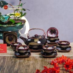 Bộ Ấm Chén Giang Tây Quét Xám Men Hỏa Biến Lòng Hoa