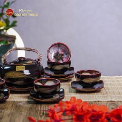 Bộ Ấm Chén Giang Tây Quét Xám Men Hỏa Biến Lòng Hoa