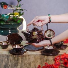 Bộ Ấm Chén Hỏa Biến Nâu Sen Cá