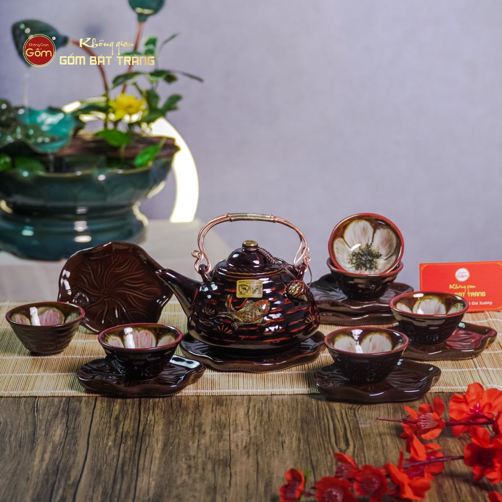 Bộ Ấm Chén Hỏa Biến Nâu Sen Cá