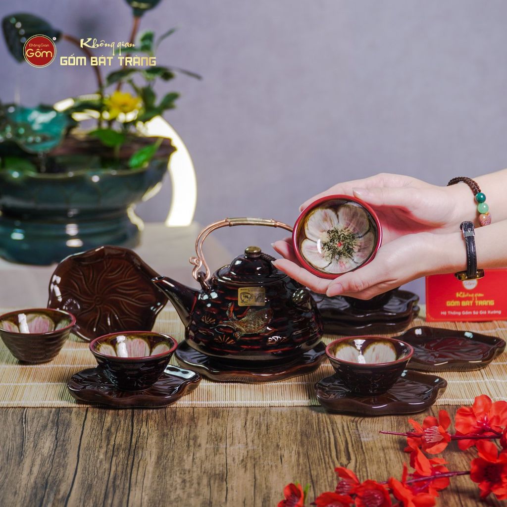 Bộ Ấm Chén Hỏa Biến Nâu Sen Cá