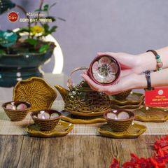Bộ Ấm Chén Hỏa Biến Nâu Vàng Sen Cá
