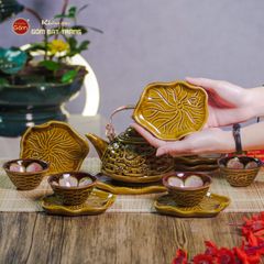 Bộ Ấm Chén Hỏa Biến Nâu Vàng Sen Cá