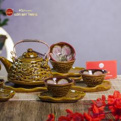 Bộ Ấm Chén Hỏa Biến Nâu Vàng Sen Cá