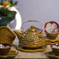 Bộ Ấm Chén Hỏa Biến Nâu Vàng Sen Cá