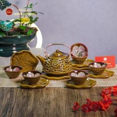 Bộ Ấm Chén Hỏa Biến Nâu Vàng Sen Cá