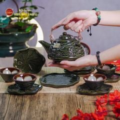 Bộ Ấm Chén Hỏa Biến Xanh Sen Cá