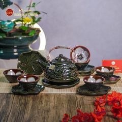 Bộ Ấm Chén Hỏa Biến Xanh Sen Cá