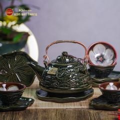 Bộ Ấm Chén Hỏa Biến Xanh Sen Cá