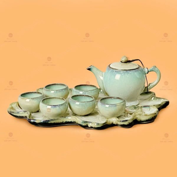 Bộ Ấm Trà Cao Men Hỏa Biến Khay Sen Dài